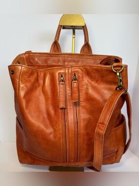Albion Fit Full-Grain Leather Compass Satchel Backpack/ Crossbody Burnt Orange